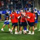 Syracuse Lacrosse celebrating after a goal vs Duke